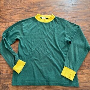 Vintage 90s Green and Yellow Kids Long Sleeve Ringer Baseball Tee | 12-14